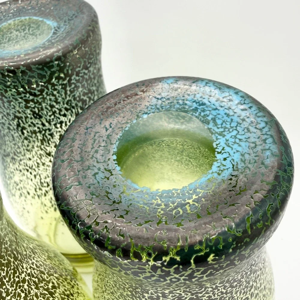 Set of 6 Hand Blown Ombre Green Art Glass Highball Tumbler‎ Glasses Mermaidcore